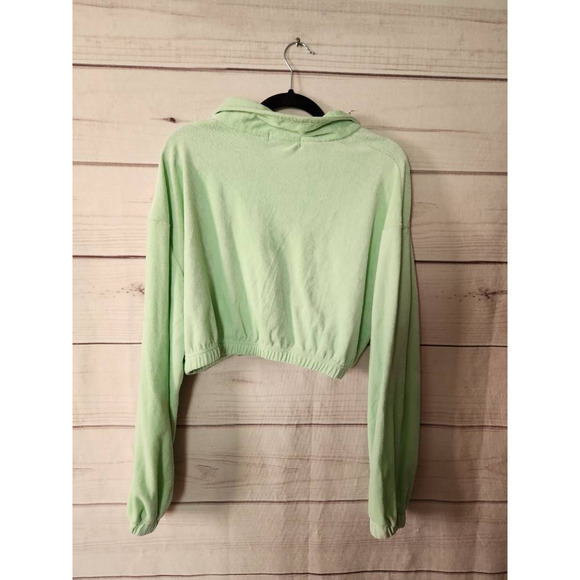 Missguided Womens Cropped Sweatshirt Green Fitted Long Sleeve French Terry 14 - Picture 2 of 6